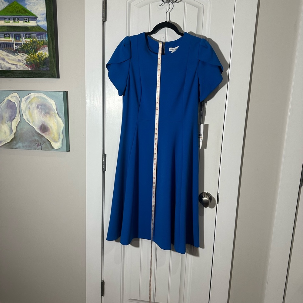 NWT CALVIN KLEIN Classic Fit Blue Flare Midi Dress, Size 12 - Picture 6 of 13